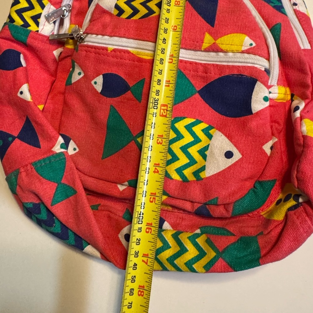 Vintage High End OP Pink Surf Colorful Fish Pattern Women’s Backpack MINTY - Picture 6 of 7